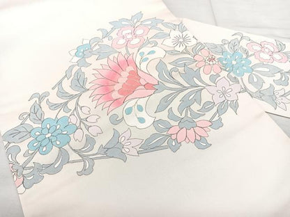 平和屋着物◎九寸名古屋帯　駒刺繍　洋花唐草文　正絹　逸品　BAAX5273qw