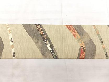 平和屋着物◎九寸名古屋帯　鳥獣風景文　正絹　逸品　BAAX5274qw