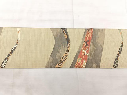 平和屋着物◎九寸名古屋帯　鳥獣風景文　正絹　逸品　BAAX5274qw
