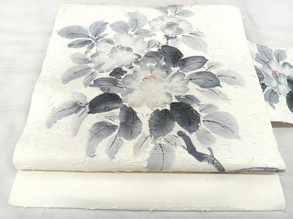 平和屋着物◎九寸名古屋帯　作家物　髭紬　手描き　枝花文　正絹　逸品　BAAX5276qw