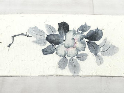 平和屋着物◎九寸名古屋帯　作家物　髭紬　手描き　枝花文　正絹　逸品　BAAX5276qw