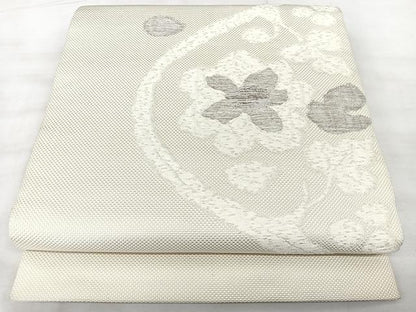 平和屋着物◎本場筑前博多織　八寸名古屋帯　洋花文　銀糸　正絹　逸品　BAAX5281qw