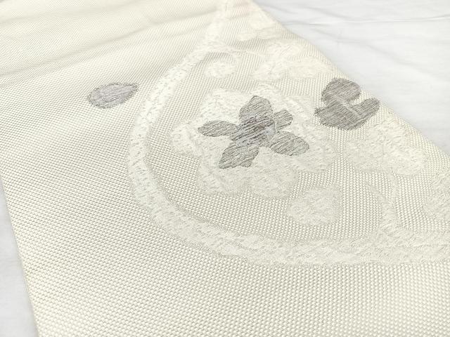 平和屋着物◎本場筑前博多織　八寸名古屋帯　洋花文　銀糸　正絹　逸品　BAAX5281qw