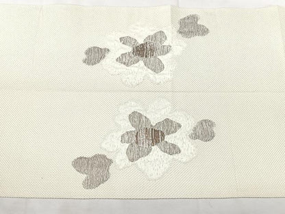 平和屋着物◎本場筑前博多織　八寸名古屋帯　洋花文　銀糸　正絹　逸品　BAAX5281qw