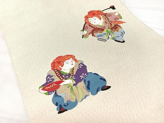 平和屋着物◎爪掻き本綴れ　八寸名古屋帯　人物文　金糸　正絹　逸品　BAAX5286qw