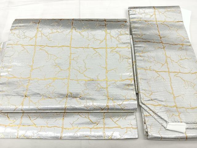 平和屋着物◎つけ帯　格子文　金銀糸　正絹　逸品　BAAX5300qw