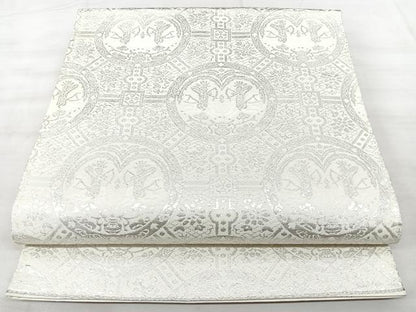 平和屋着物◎六通柄袋帯　錦織　狩猟花文　純銀箔　正絹　逸品　BAAX5304qw