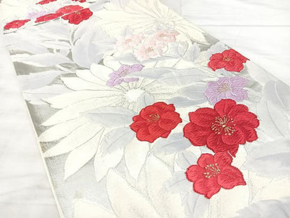 平和屋着物◎六通柄袋帯　唐織　草花文　金銀糸　正絹　逸品　BAAX5308qw