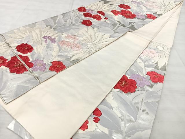 平和屋着物◎六通柄袋帯　唐織　草花文　金銀糸　正絹　逸品　BAAX5308qw