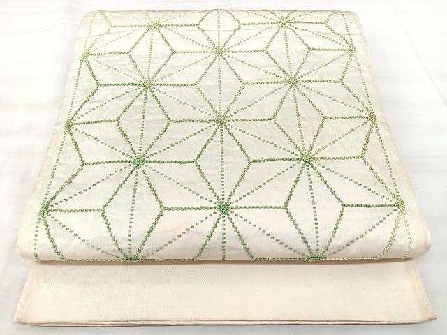 平和屋着物◎太鼓柄袋帯　織佐賀良　刺繍　笹の葉文様　正絹　逸品　BAAX5310qw