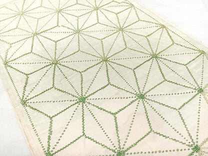 平和屋着物◎太鼓柄袋帯　織佐賀良　刺繍　笹の葉文様　正絹　逸品　BAAX5310qw