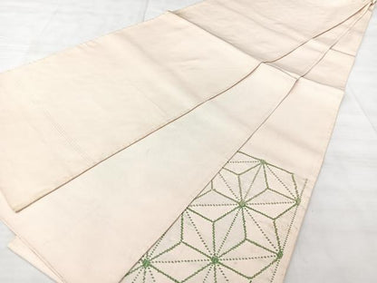 平和屋着物◎太鼓柄袋帯　織佐賀良　刺繍　笹の葉文様　正絹　逸品　BAAX5310qw