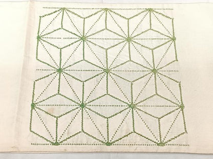 平和屋着物◎太鼓柄袋帯　織佐賀良　刺繍　笹の葉文様　正絹　逸品　BAAX5310qw
