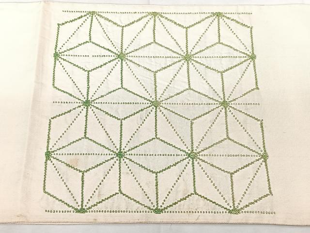平和屋着物◎太鼓柄袋帯　織佐賀良　刺繍　笹の葉文様　正絹　逸品　BAAX5310qw