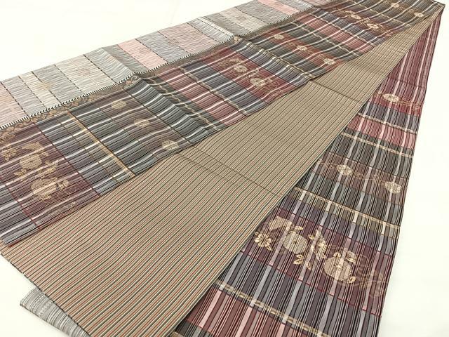 平和屋着物◎六通柄袋帯　花唐草間道　金糸　正絹　逸品　BAAX5311qw