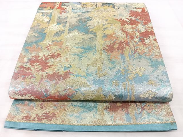 平和屋着物◎六通柄袋帯　樹林文　金糸　正絹　逸品　BAAX5313qw