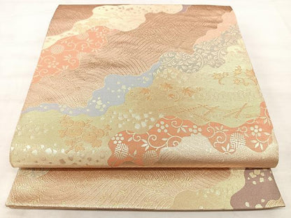 平和屋着物◎六通柄袋帯　道長花文　金糸　正絹　逸品　BAAX5315qw