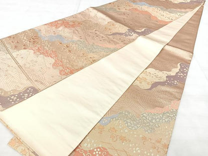 平和屋着物◎六通柄袋帯　道長花文　金糸　正絹　逸品　BAAX5315qw