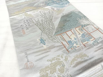 平和屋着物◎六通柄袋帯　広重東海道　丸子　プラチナ二重箔　正絹　逸品　BAAX5319qw