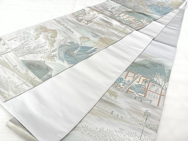 平和屋着物◎六通柄袋帯　広重東海道　丸子　プラチナ二重箔　正絹　逸品　BAAX5319qw