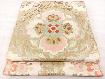 平和屋着物◎六通柄　京袋帯　本袋帯　正倉院花文　金糸　正絹　逸品　BAAX5320qw