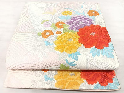 平和屋着物◎六通柄袋帯　唐織　花舟文　銀糸　正絹　逸品　BAAX5321qw