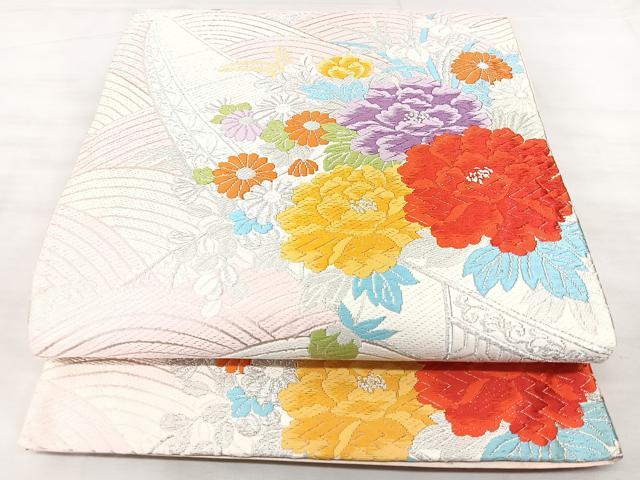 平和屋着物◎六通柄袋帯　唐織　花舟文　銀糸　正絹　逸品　BAAX5321qw