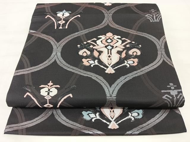 平和屋着物◎九寸開き名古屋帯　網目花文　正絹　逸品　BAAX5322qw