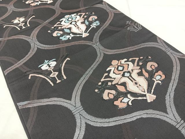平和屋着物◎九寸開き名古屋帯　網目花文　正絹　逸品　BAAX5322qw