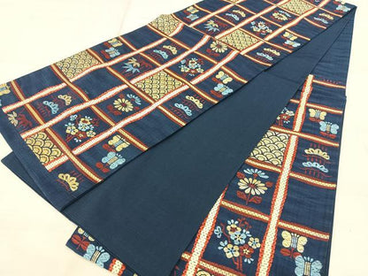 平和屋着物◎六通柄　京袋帯　格子花文　BAAX5323qw