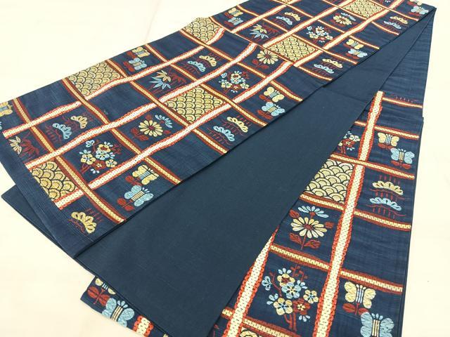 平和屋着物◎六通柄　京袋帯　格子花文　BAAX5323qw
