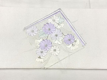 平和屋着物◎九寸名古屋帯　駒刺繍　色紙花文　銀糸　正絹　逸品　BAAX5324qw