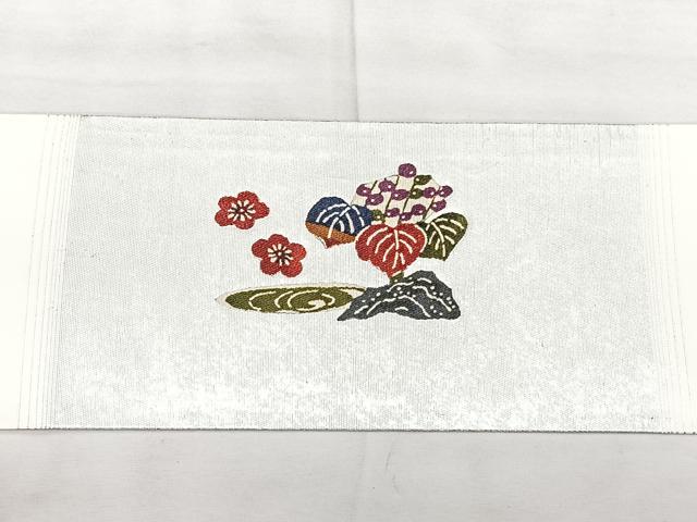 平和屋着物◎九寸名古屋帯　花鳥文　銀糸　正絹　逸品　BAAX5326qw