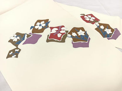 平和屋着物◎塩瀬　九寸名古屋帯　破れ色紙花文　正絹　逸品　BAAX5328qw