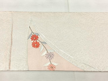 平和屋着物◎九寸名古屋帯　駒刺繍　草花文　銀糸　正絹　逸品　BAAX5330qw