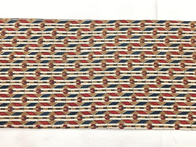 平和屋着物◎全通柄　九寸名古屋帯　幾何学間道　正絹　逸品　BAAX5331qw