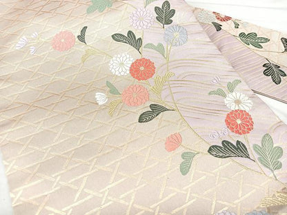 平和屋着物◎九寸名古屋帯　唐織　立波花文　金糸　正絹　逸品　BAAX5338qw