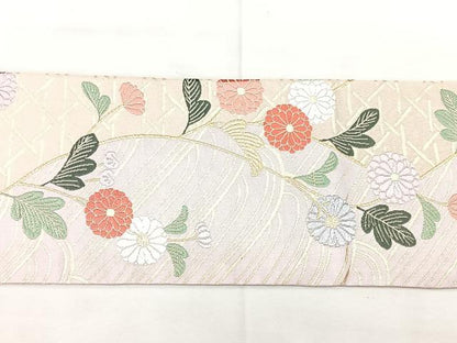 平和屋着物◎九寸名古屋帯　唐織　立波花文　金糸　正絹　逸品　BAAX5338qw