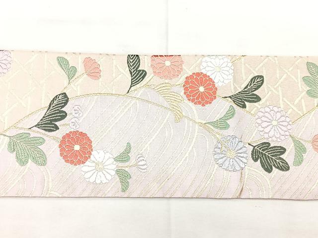 平和屋着物◎九寸名古屋帯　唐織　立波花文　金糸　正絹　逸品　BAAX5338qw