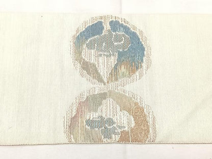 平和屋着物◎八寸名古屋帯　紬地　洋花丸文　正絹　逸品　BAAX5339qw