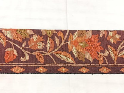 平和屋着物◎八寸名古屋帯　紬地　更紗花文　正絹　逸品　BAAX5341qw