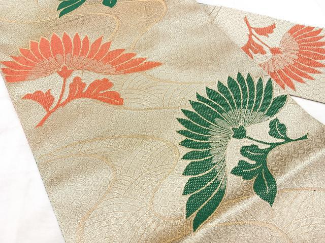 平和屋着物◎八寸名古屋帯　立波菊文　金糸　正絹　逸品　未使用　BAAX5343qw