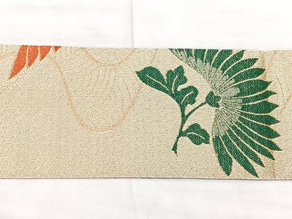 平和屋着物◎八寸名古屋帯　立波菊文　金糸　正絹　逸品　未使用　BAAX5343qw