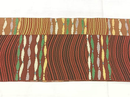 平和屋着物◎本場筑前博多織　八寸名古屋帯　抽象間道　正絹　逸品　BAAX5344qw
