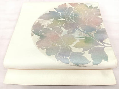 平和屋着物◎八寸名古屋帯　草花丸文　金銀糸　正絹　逸品　BAAX5345qw