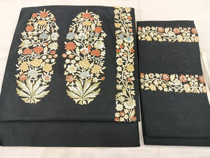 平和屋着物◎つけ帯　唐織　更紗花文　黒地　金糸　正絹　逸品　BAAX5348qw
