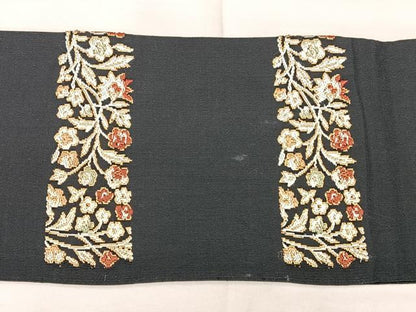 平和屋着物◎つけ帯　唐織　更紗花文　黒地　金糸　正絹　逸品　BAAX5348qw