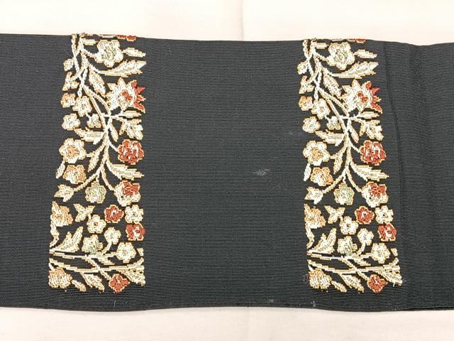 平和屋着物◎つけ帯　唐織　更紗花文　黒地　金糸　正絹　逸品　BAAX5348qw