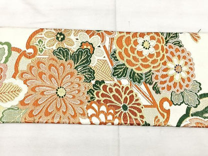 平和屋着物◎アンティーク　大正ロマン　全通柄　九寸名古屋帯　唐織　草花文　金糸　正絹　逸品　BAAX5359qw