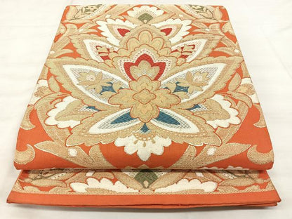 平和屋着物◎六通柄袋帯　更紗花文　金糸　正絹　逸品　BAAX5364qw
